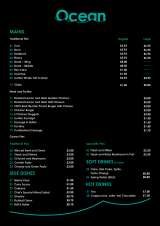 Menus & Prices, Ocean Restaurant, Waltham Cross  