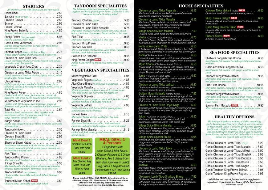  Pricelists of Village Spice Restaurant & Takeaway 2-3 High Street   - Photo 2 of 2
