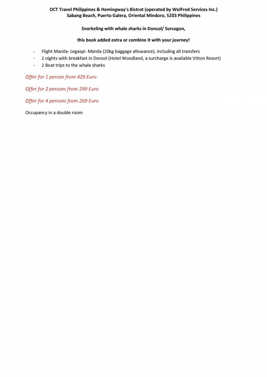  Pricelists of OCT Travel Philippines c/o Hemingway's Bistrot - Photo 2 of 2