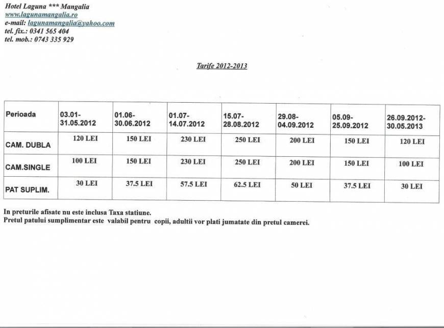  Pricelists of Hotel Laguna Faleza Mangalia - Photo 1 of 1