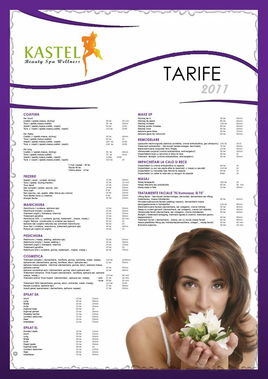  Pricelists of Kastel Spa & Wellness Calea Aurel Vlaicu - Photo 1 of 1