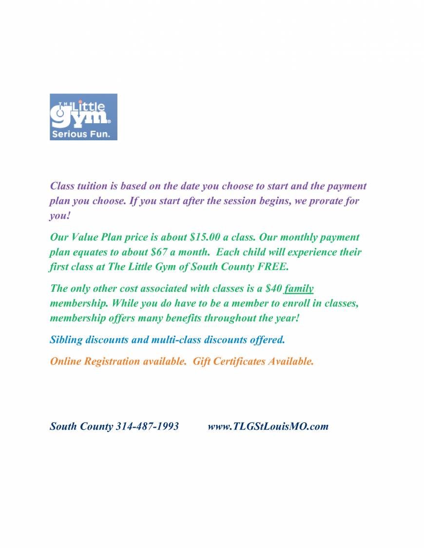  Pricelists of The Little Gym of South County 434 South County Center Way - Photo 1 of 1