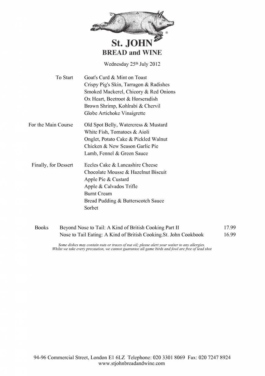  Pricelists of St. John Bread and Wine 94-96 Commercial Street  - Photo 2 of 4