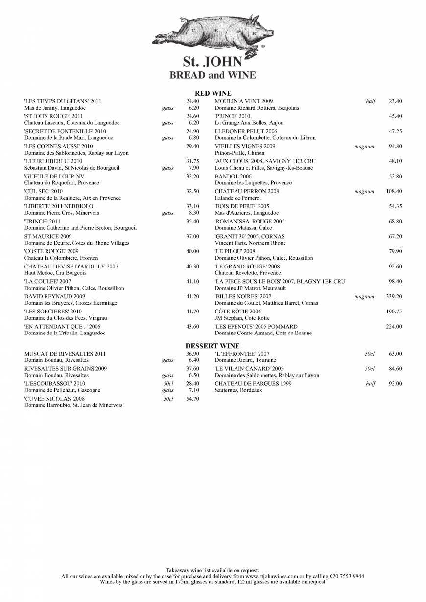  Pricelists of St. John Bread and Wine 94-96 Commercial Street  - Photo 4 of 4
