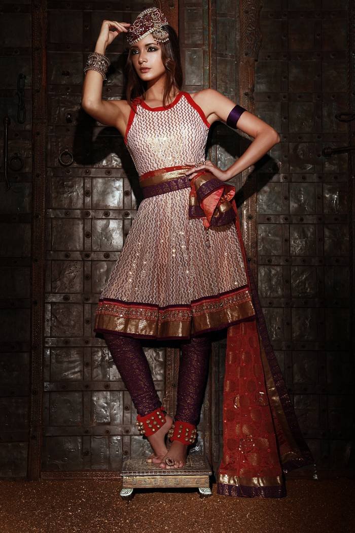 BEIGE BABY DOLL LOOK ANARKALI WITH VELVET PIPINGS  New 2013 Collection of SF Collection 4 Highfield - Photo 1 of 9