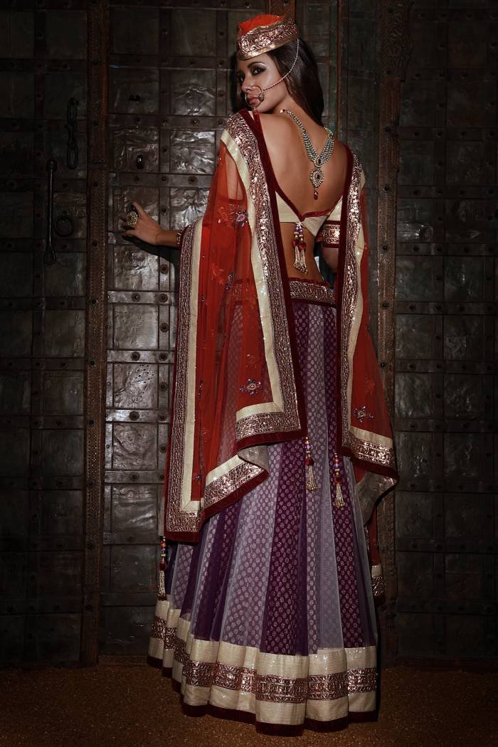 OFF WHITE/PURPLE TULLE NET PANEL LENGHA WITH SEQUENCE, MIRROR, RAJASTHANI FOIL EMBROIDERY, SEQUENCED BLOUSE, NET DUPUTTA WITH BORDERS New 2013 Collection of SF Collection 4 Highfield - Photo 3 of 9