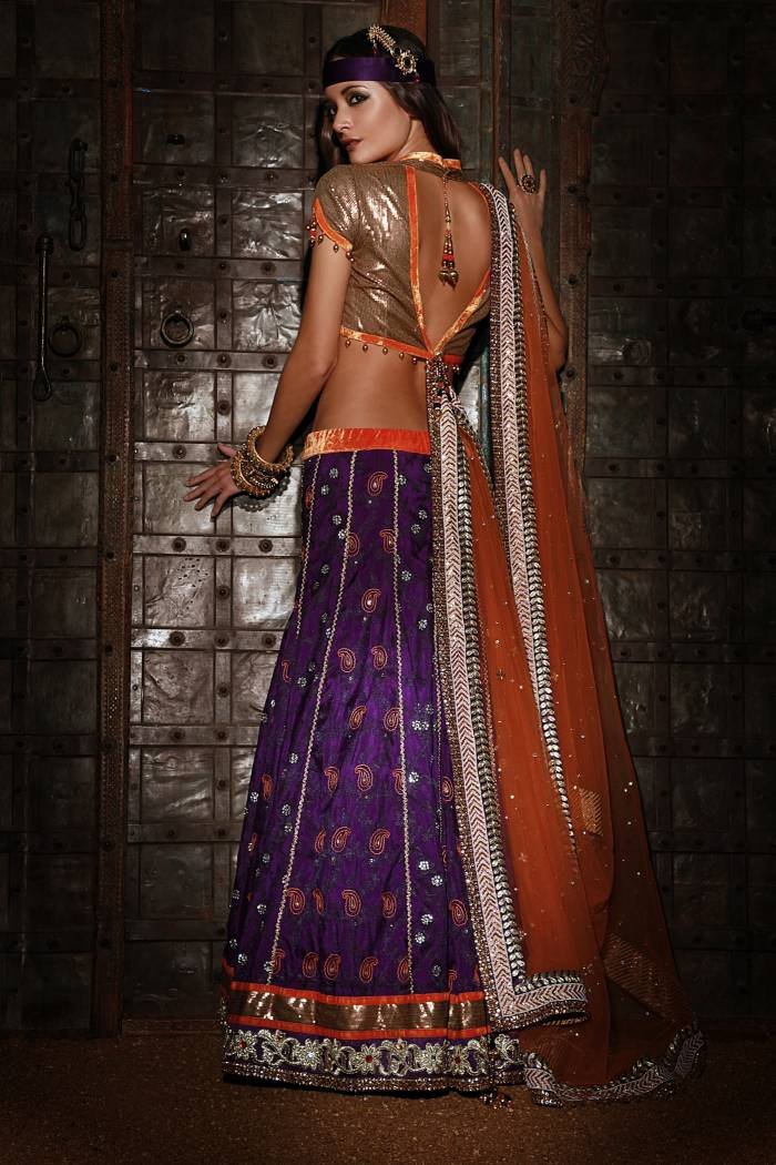 PURPLE JACQUARD SILK FABRIC FLOWY LENGHA, SEQUENCE VELVET TRIMMING BLOUSE, NET DUPUTTA IN KUNDAN, PEARL  New 2013 Collection of SF Collection 4 Highfield - Photo 8 of 9