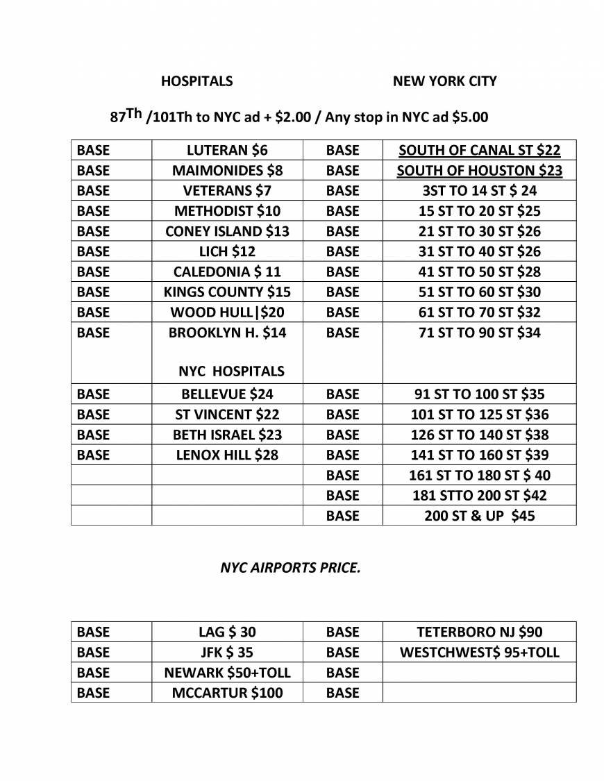  Pricelists of Abatar Limo and Car Service 241 Bay Ridge Avenue - Photo 3 of 5
