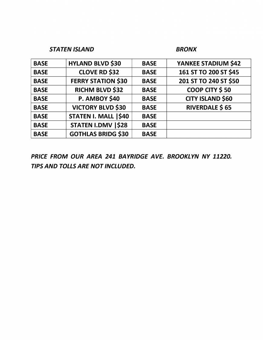  Pricelists of Abatar Limo and Car Service 241 Bay Ridge Avenue - Photo 5 of 5