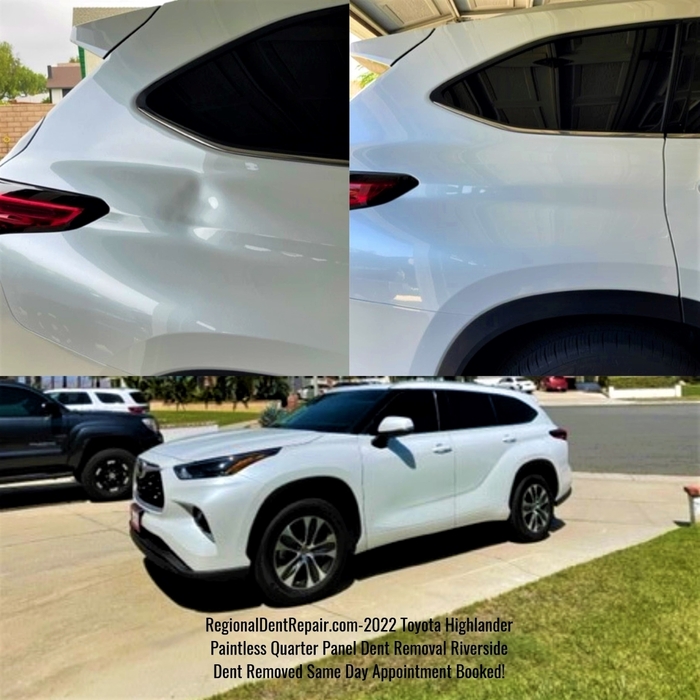 Paintless Quarter Panel Dent Removal Riverside, CA<br />
2022 Toyota Highlander Paintless Dent Repair Corona California, USA of Regional Dent Repair 861 Nottingham Dr. - Photo 8 of 9 Paintless Quarter Panel Dent Removal Riverside, CA<br />
2022 Toyota Highlander Paintless Dent Repair Corona California, USA of Regional Dent Repair 861 Nottingham Dr. - Photo 8 of 9