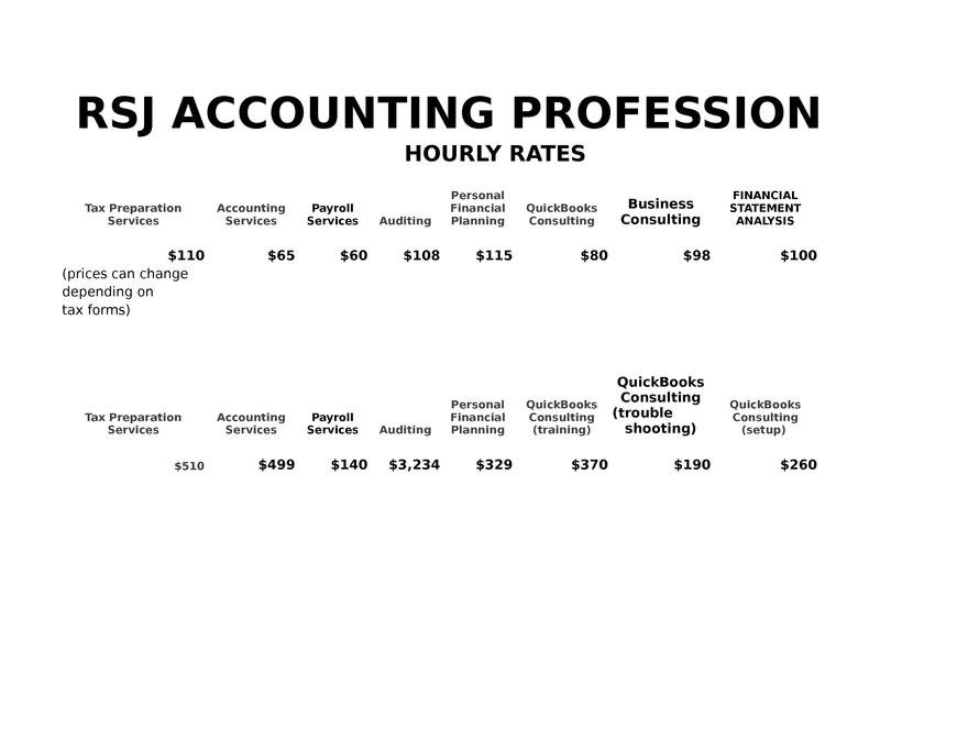  Pricelists of RSJ ACCOUNTING PROFESSIONALS 1221 AVE OF THE AMERICAS - Photo 1 of 4