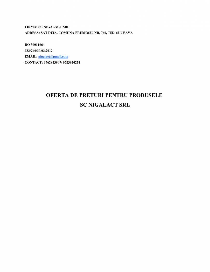  Pricelists of NIGALACT Com. Frumosu, jud.Suceva - Photo 1 of 8
