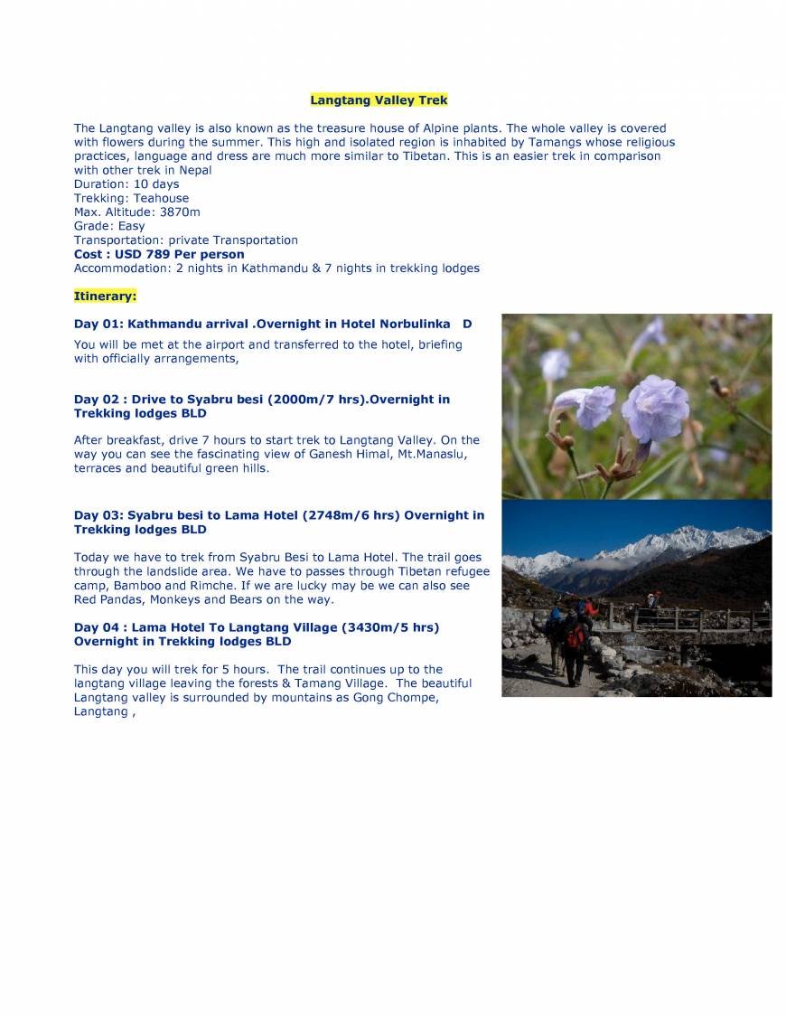  Pricelists of Langtang Ri Trekking & Expedition Pvt. Ltd Tridevi Marg  - Photo 2 of 4