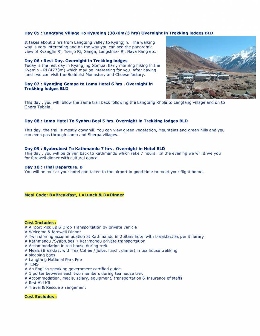  Pricelists of Langtang Ri Trekking & Expedition Pvt. Ltd Tridevi Marg  - Photo 1 of 4