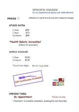 Menus & Prices, Specifik Kneads Massage Therapy, Mornington