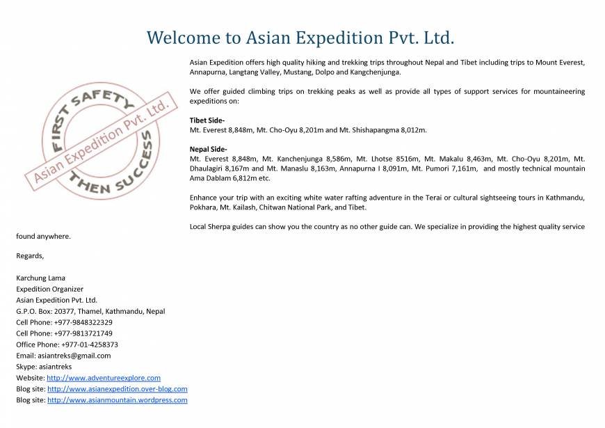  Pricelists of Asian Expedition Pvt. Ltd. Thamel, Kathmandu, Nepal - Photo 15 of 25