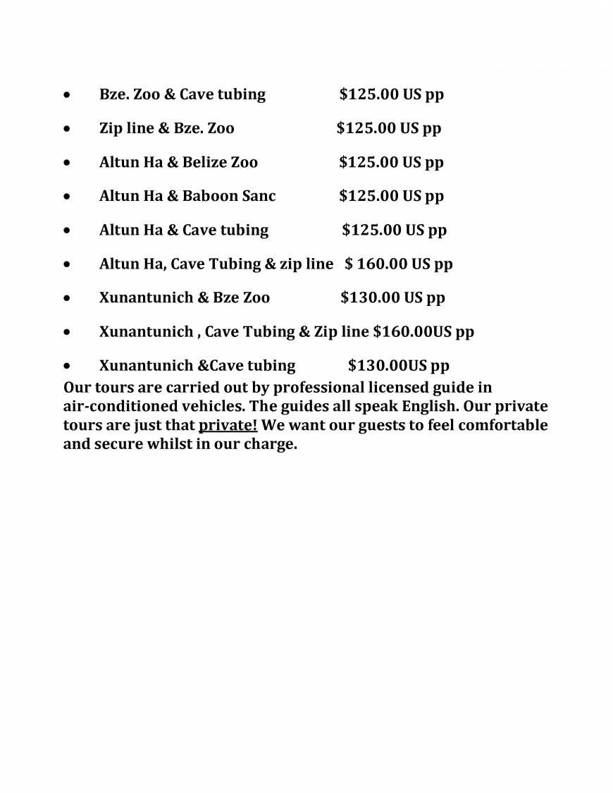  Pricelists of Private Belize Adventure 4090 sarstoon street  - Photo 2 of 2