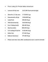 Menus & Prices, Private Belize Adventure, Belize 
