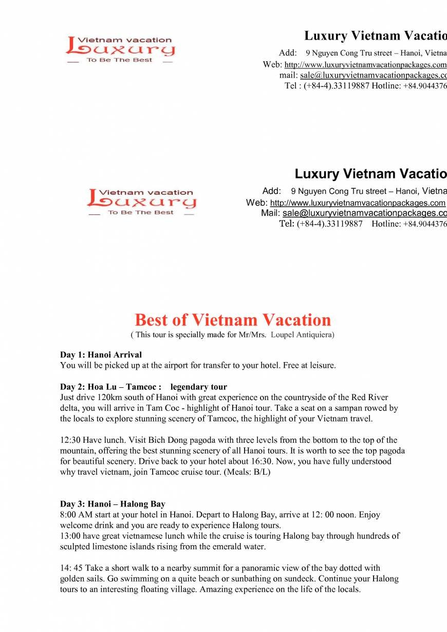  Pricelists of Luxury Vietnam Vacation Co.Ltd 9 Nguyen Cong Tru, Hanoi - Vietnam - Photo 1 of 6