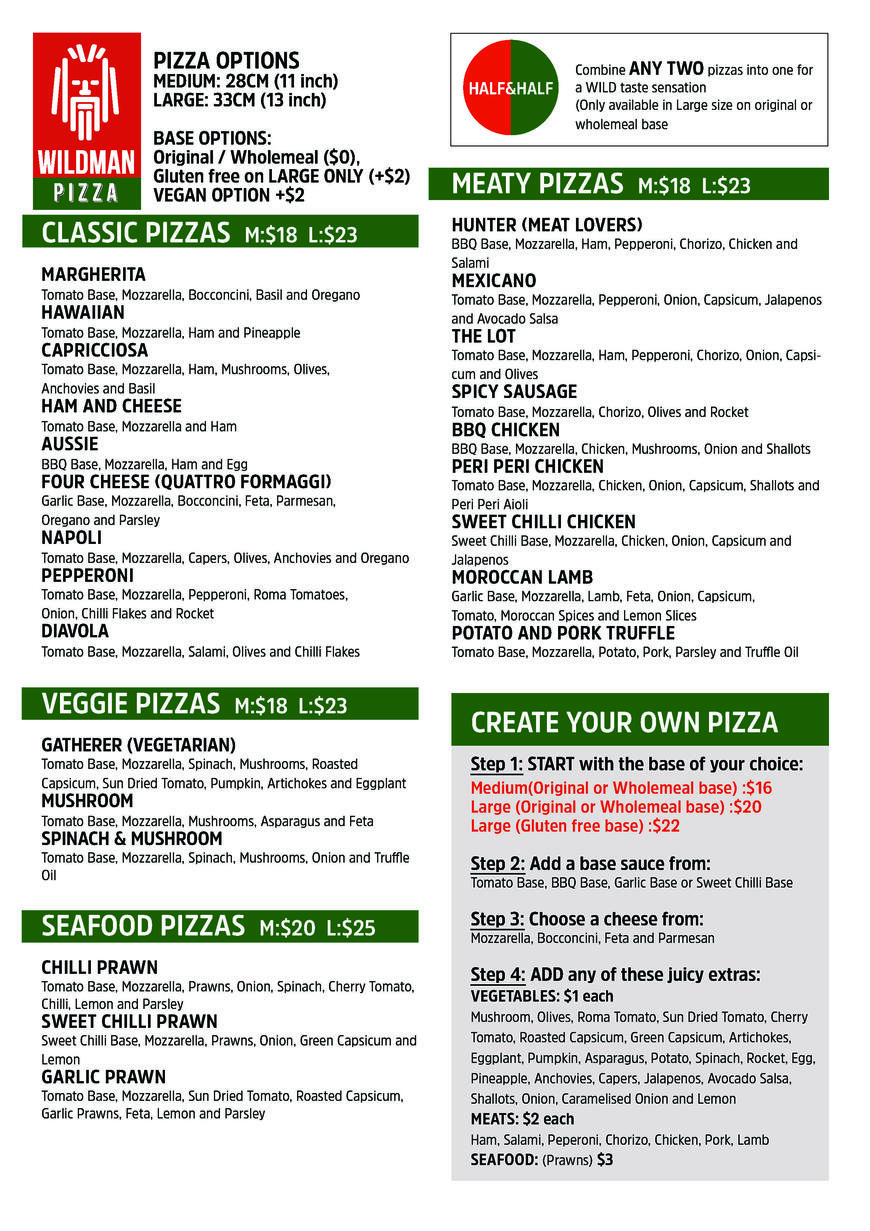  Pricelists of Wildman Pizza Randwick 77 Frenchmans Road - Photo 1 of 2