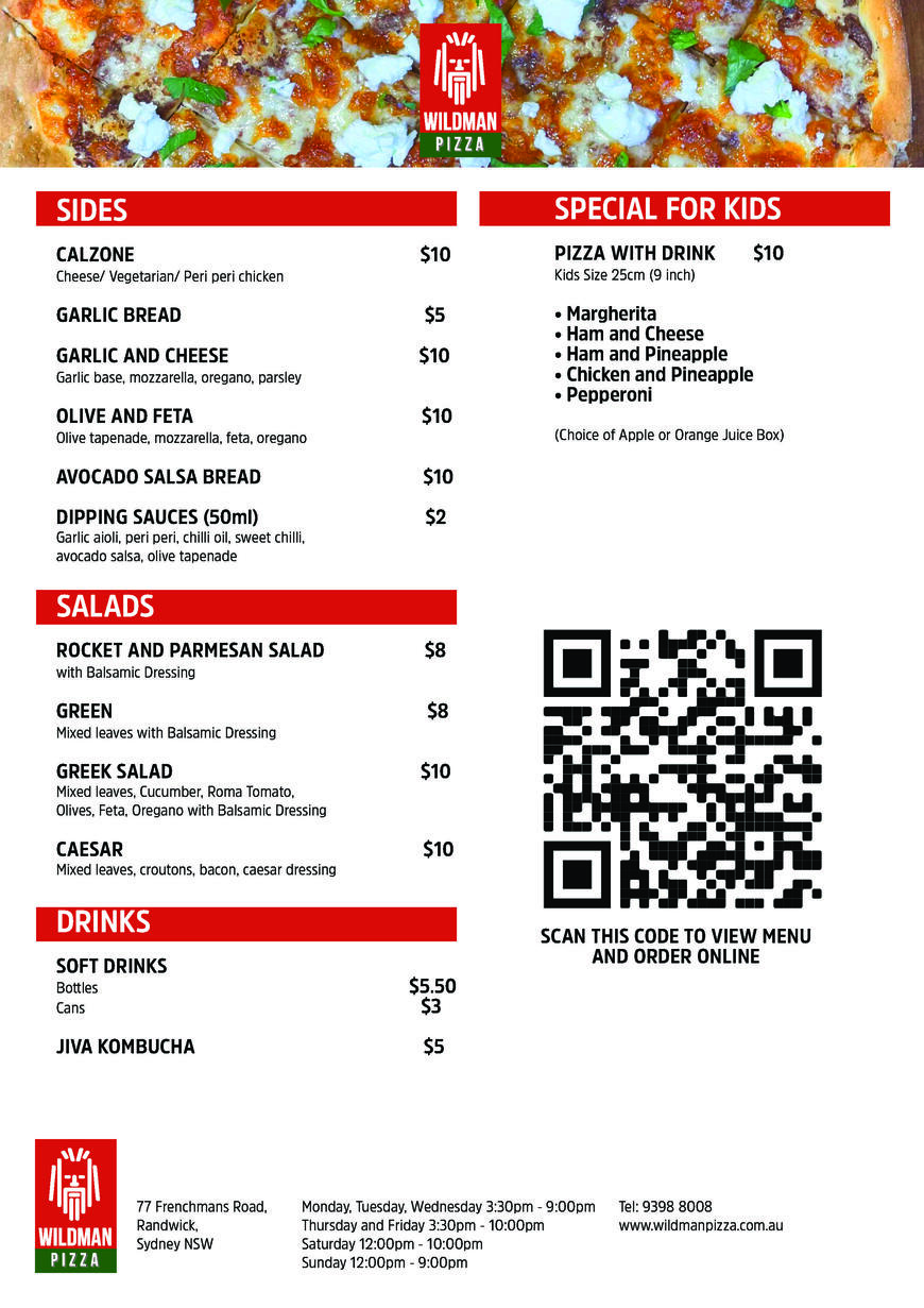  Pricelists of Wildman Pizza Randwick 77 Frenchmans Road - Photo 2 of 2