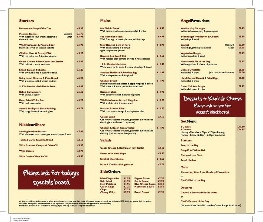  Pricelists of The Angel Inn Addington Green Addington Green    - Photo 2 of 4