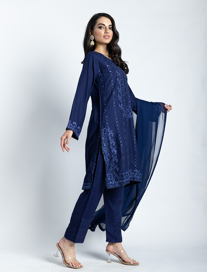 Navy Designer Cotton Kameez<br />
Â£27.50 Casual Wear of Doli Bridal London LTD 248 Green Street, - Photo 2 of 3