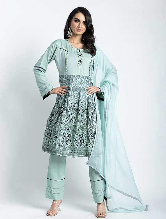 Sky Blue Peplum Inspired Cotton Kameez Casual Wear of Doli Bridal London LTD 248 Green Street, - Photo 3 of 3