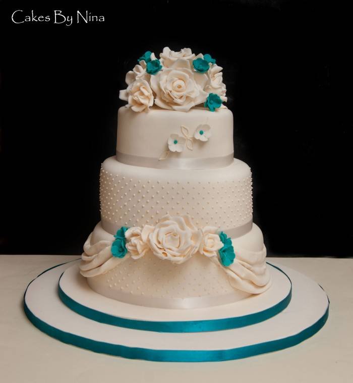 Soft and elegant teal and cream wedding cake Profile Photos of Cake by Nina 23 Brackendale Road - Photo 8 of 23