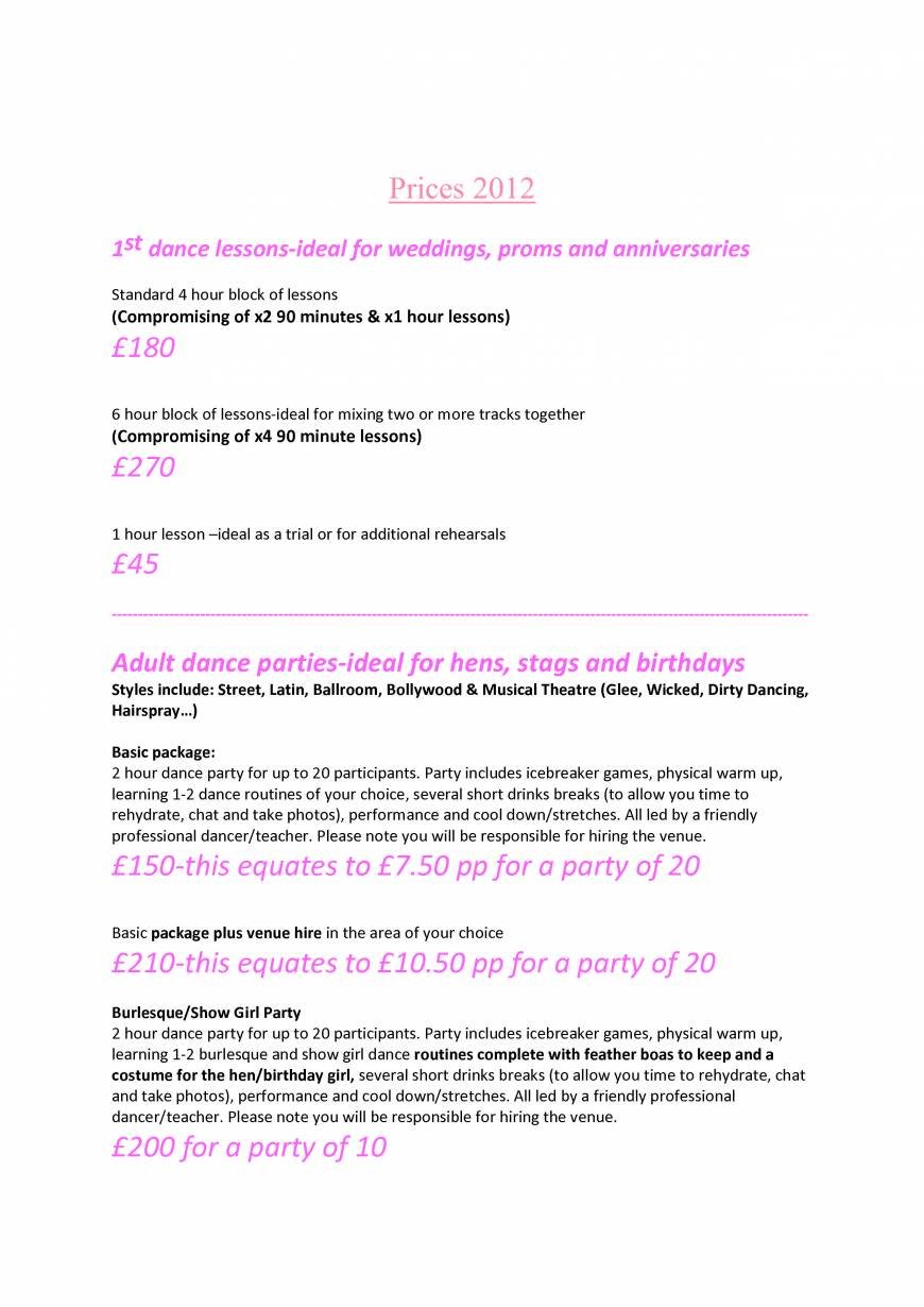  Pricelists of Dynamique Dance Morley Street - Photo 1 of 6