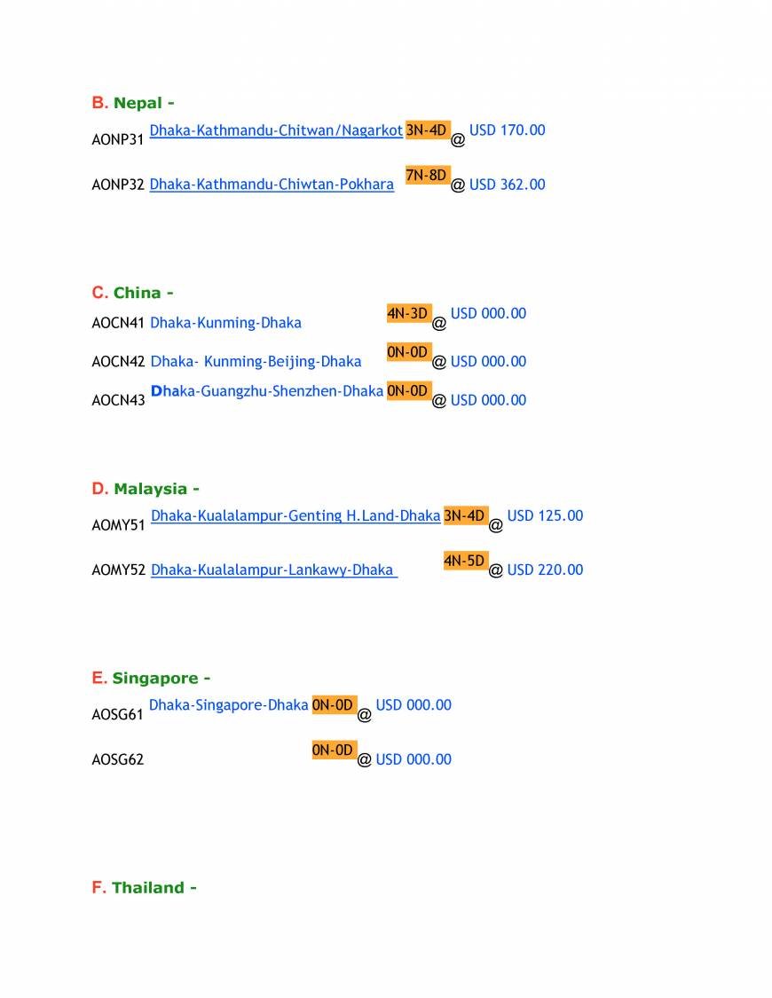  Pricelists of Bangladesh Tours and Travel House-31, Road-3, Sector-3, Uttara - Photo 2 of 4