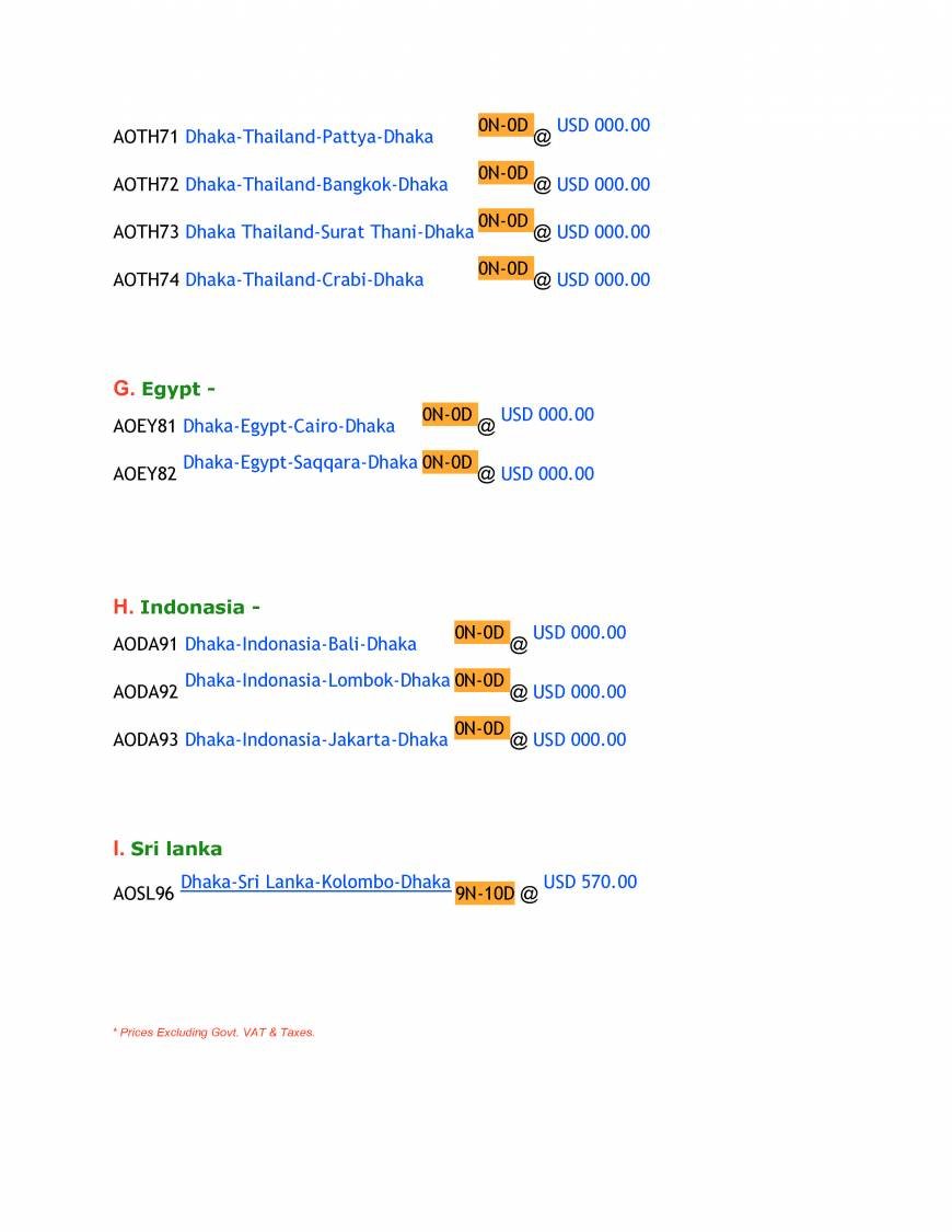 Pricelists of Bangladesh Tours and Travel House-31, Road-3, Sector-3, Uttara - Photo 3 of 4