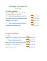 Menus & Prices, Bangladesh Tours and Travel, Dhaka