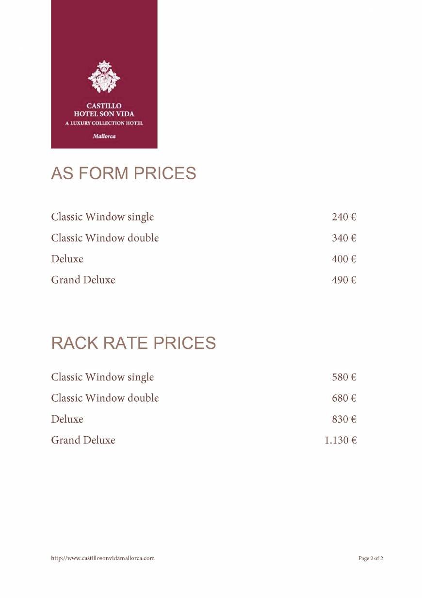  Pricelists of Castillo Hotel Son Vida C/Raixa 2, Urbanization Son Vida - Photo 2 of 2