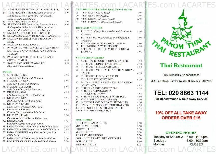  Pricelists of Panom Thai 262 High Road - Photo 2 of 2