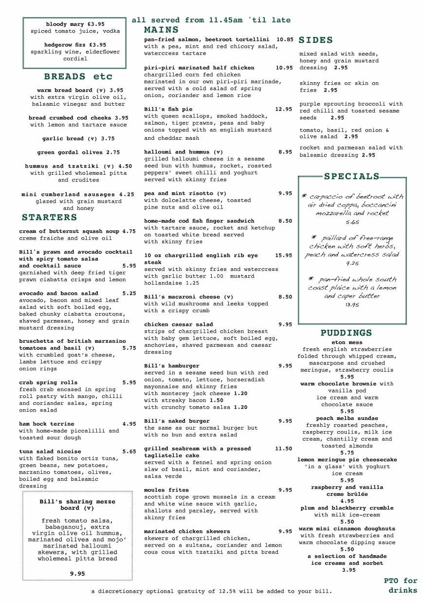  Pricelists of Bill's Restaurant - Cambridge 34 â€“ 35 Green Street  - Photo 2 of 3