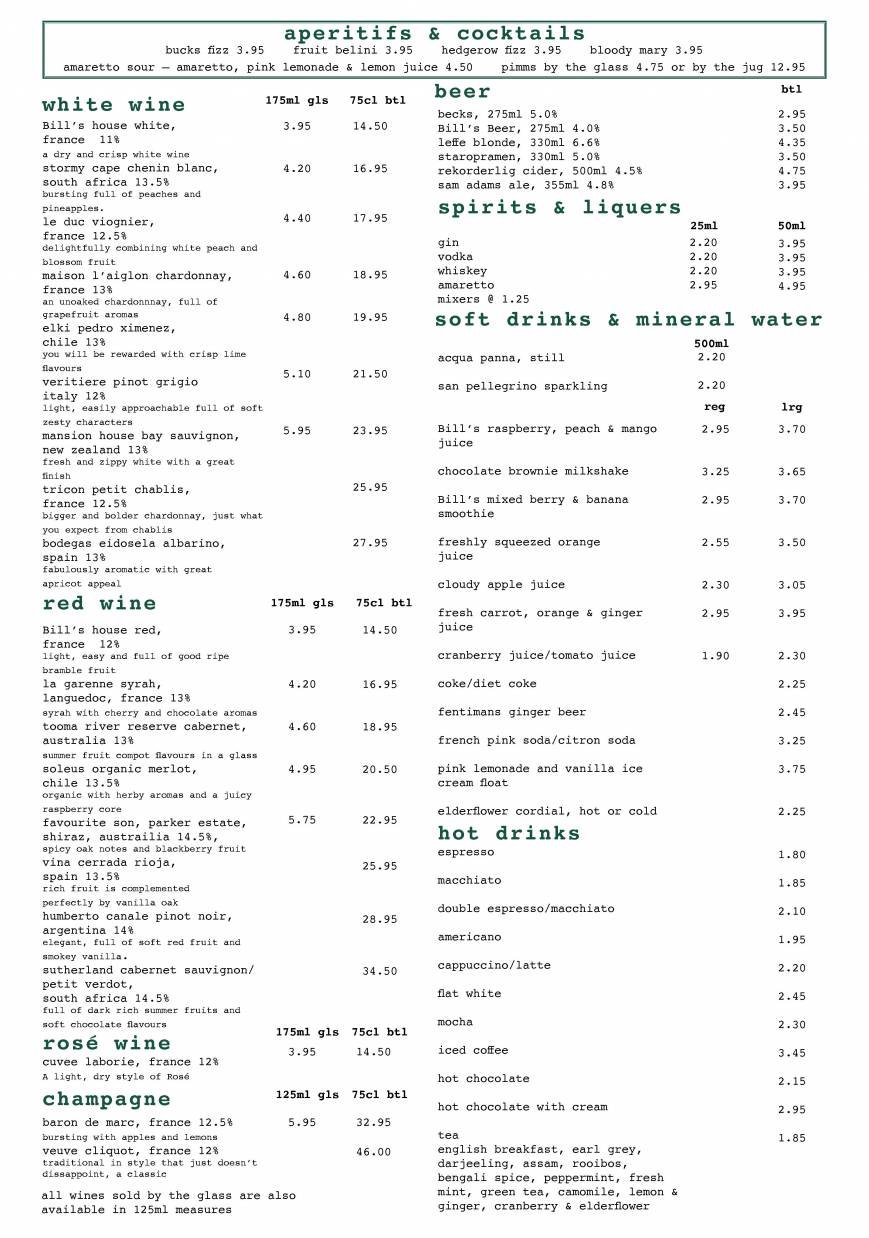  Pricelists of Bill's Restaurant - Cambridge 34 â€“ 35 Green Street  - Photo 3 of 3