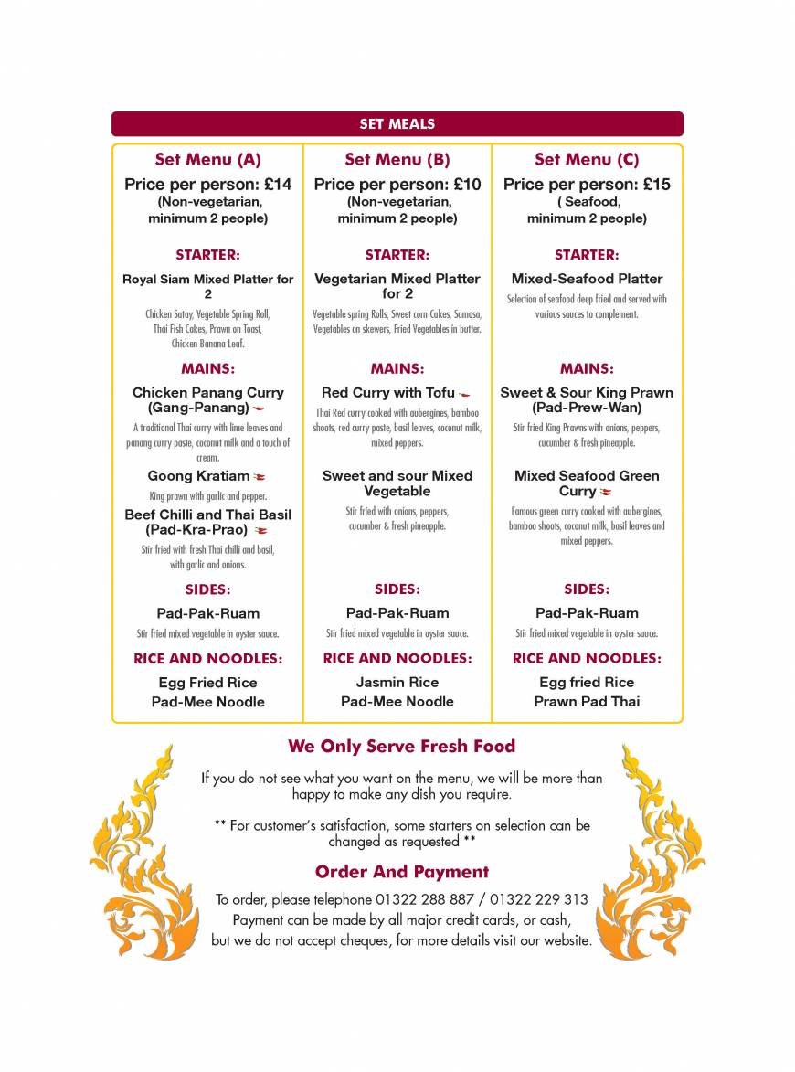  Pricelists of Royal Siam Thai Restaurant 83-85 Lowfield Street   - Photo 7 of 8