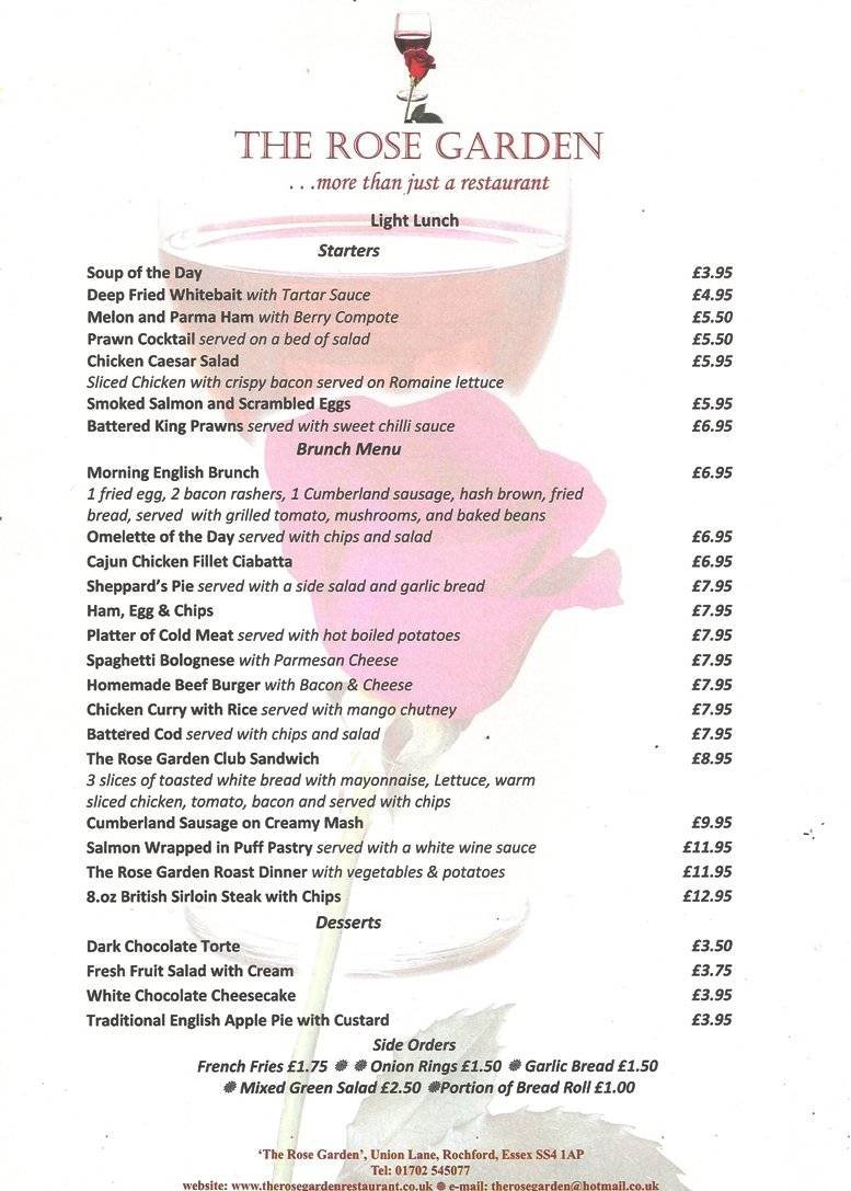  Pricelists of The Rose Garden Restaurant at the Harry Free House 1517 London Road, Leigh-on-sea  - Photo 1 of 9