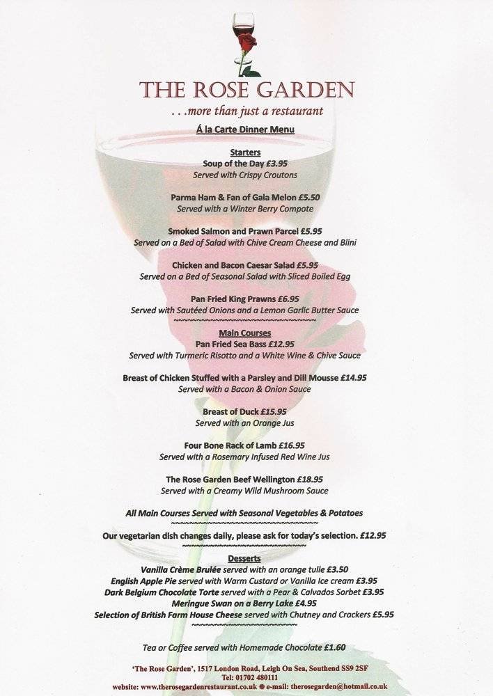  Pricelists of The Rose Garden Restaurant at the Harry Free House 1517 London Road, Leigh-on-sea  - Photo 3 of 9