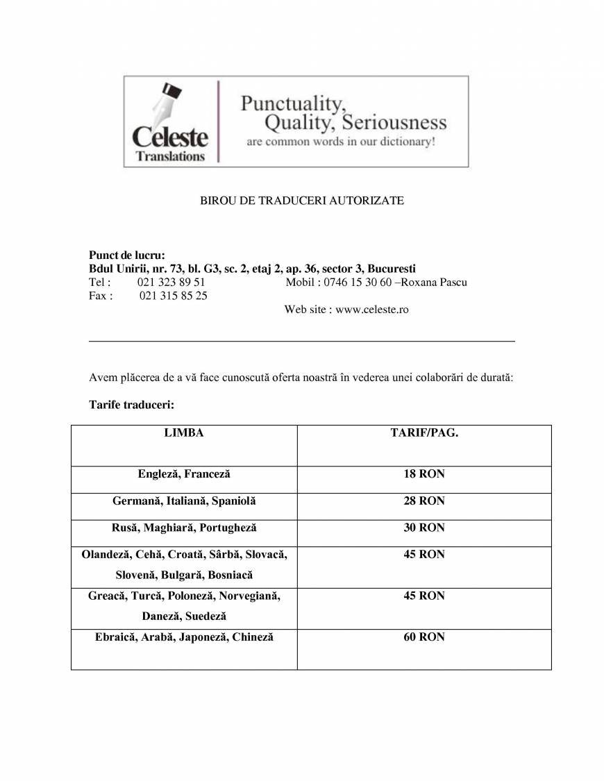  Pricelists of Celeste Translations Bd. Unirii, nr. 73, bl. G3, sc.2, et.2, ap. 36 - Photo 2 of 2
