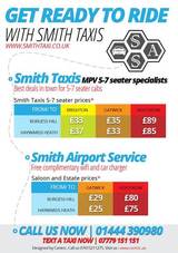 Menus & Prices, Smith Taxis, Burgess Hill