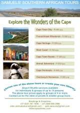Menus & Prices, Samuels' Southern African Tours, Wynberg