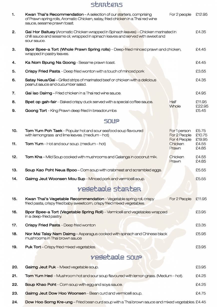 Pricelists of Kwan Thai Restaurant 21a New Street  - Photo 5 of 11