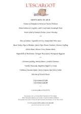 Menus & Prices, l'Escargot Restaurant, London