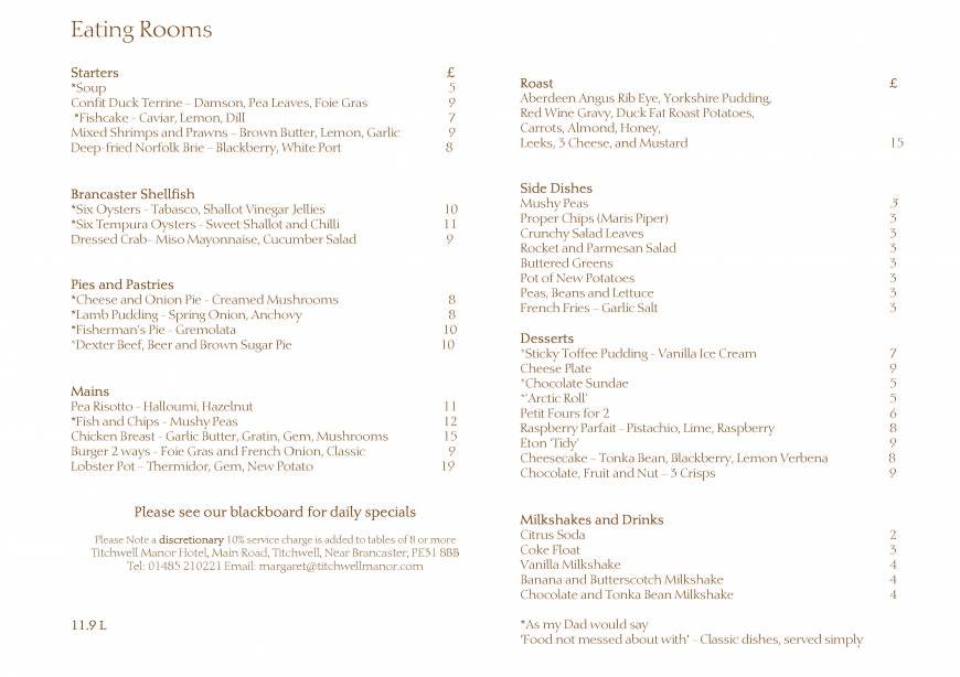  Pricelists of Titchwell Manor Hotel & Restaurants Titchwell - Photo 1 of 6