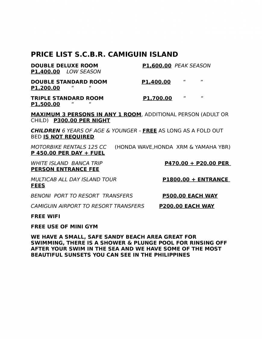  Pricelists of SECRET COVE BEACH RESORT National Highway, Yumbing - Photo 1 of 1