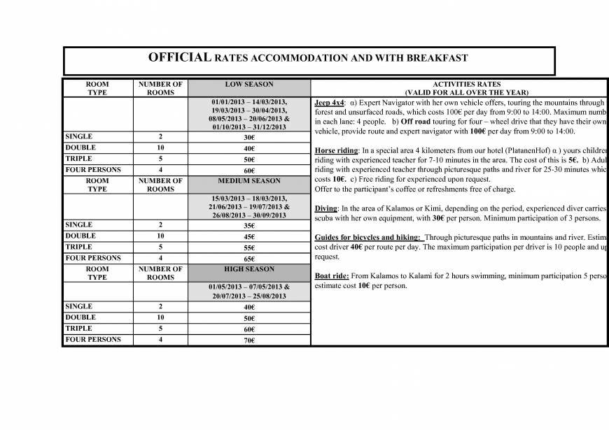  Pricelists of CORALI HOTEL Paralia Kimis - Photo 1 of 1