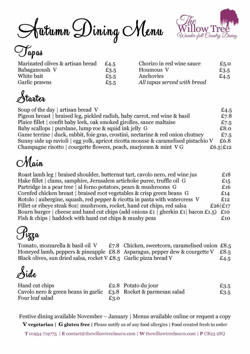  Pricelists of The Willow Tree 29 High Street Bourn - Photo 1 of 7