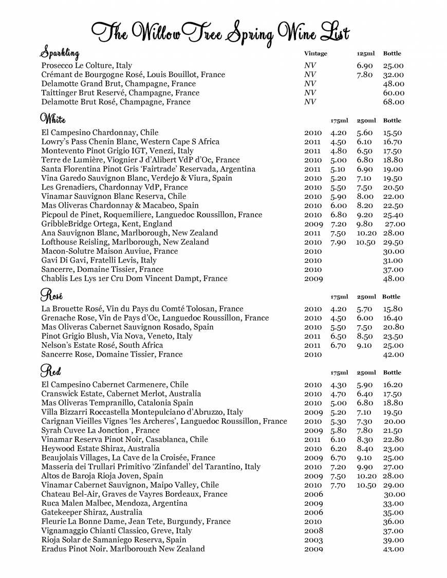  Pricelists of The Willow Tree 29 High Street Bourn - Photo 3 of 7